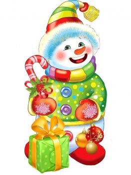 Веселый снеговик с подарками - картинка для оформления детского сада