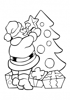 Шаблон Деда Мороза, наряжающего елку