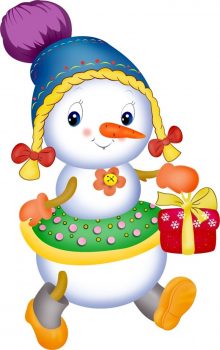 Веселый снеговик девочка с подарком