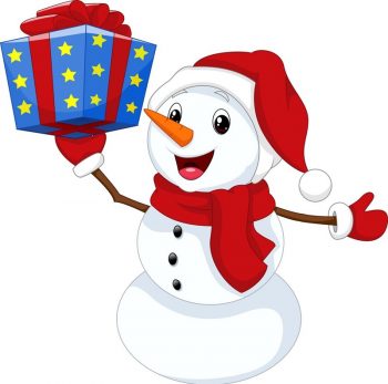 Веселый снеговик с новогодним подарком
