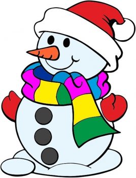 Веселый снеговик в шарфе