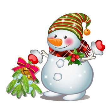 Веселый снеговик с букетом