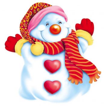 Веселый снеговик в шарфе и шапке для детей
