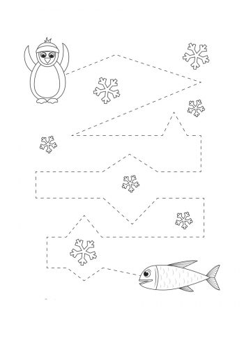 Пингвин и рыба - графомоторика зима