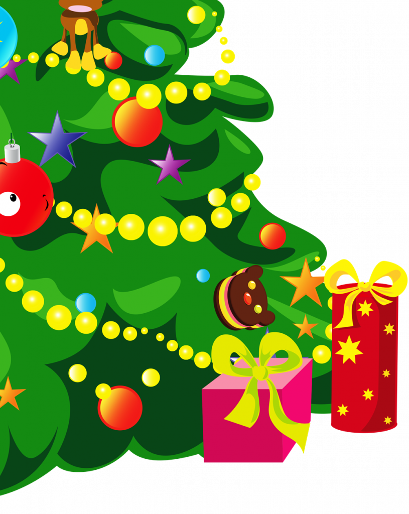 Фрагмент 4 плаката с новогодней елкой и подарками в детский сад