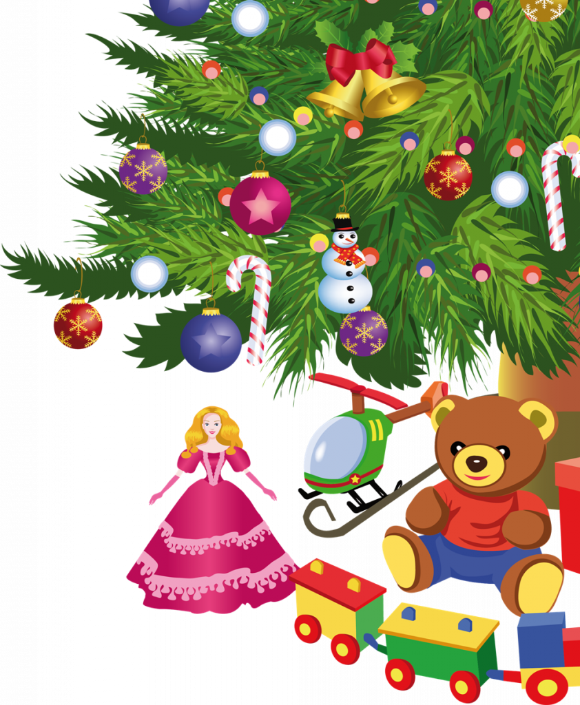Фрагмент 3 плаката с новогодней елкой и подарками для детей