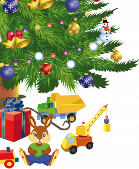 Фрагмент 4 плаката с новогодней елкой и подарками для детей