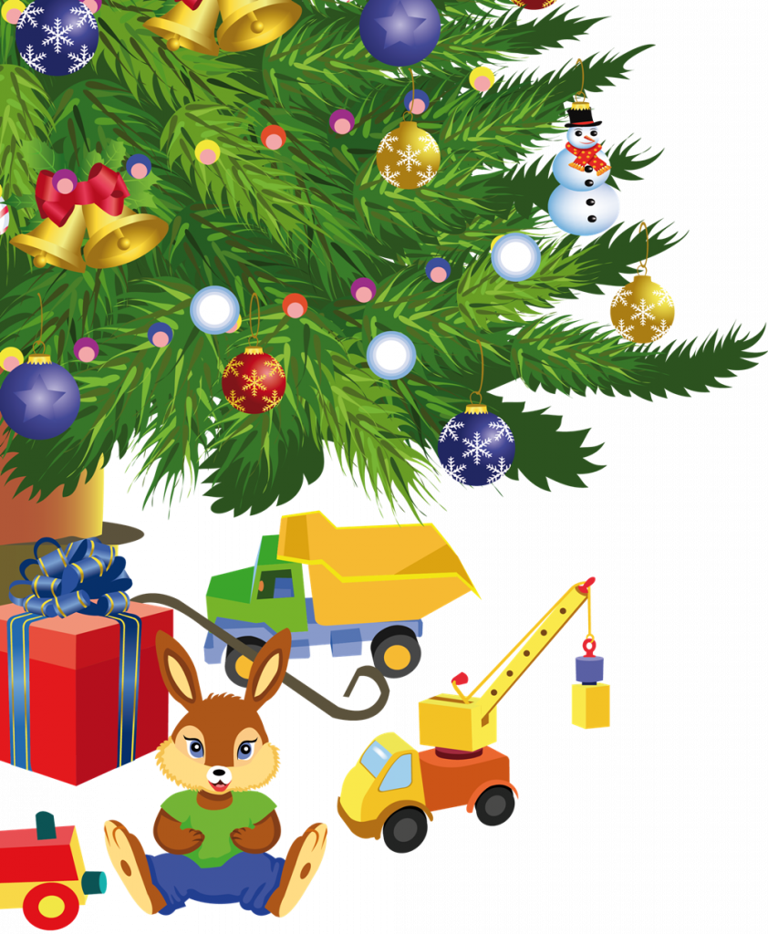 Фрагмент 4 плаката с новогодней елкой и подарками для детей