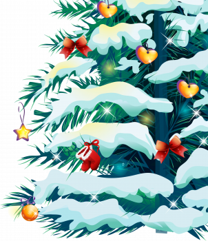Фрагмент 3 плаката с новогодней елкой в снегу для оформления