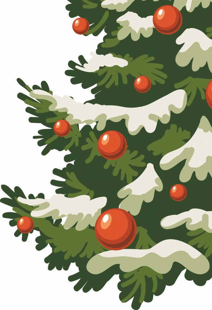 Фрагмент 3 новогодней елки в лесу с красными игрушками