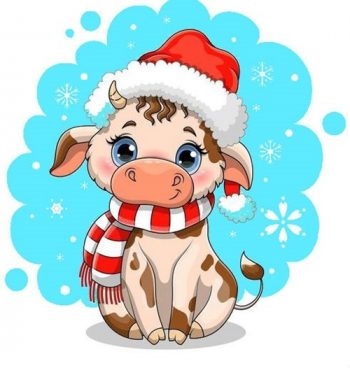 Новогодняя корова с бирюзовым фоном