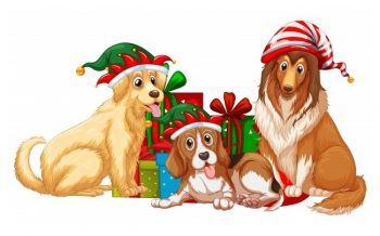 Собаки с подарками на новый год