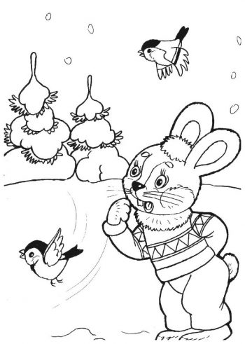 Загадочный заяц зимой - раскраска зима