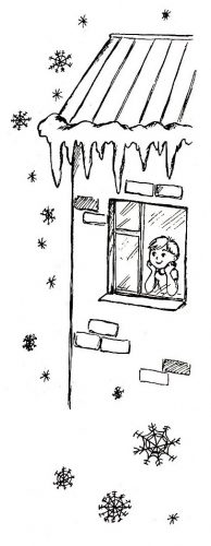 Мальчик зимой смотрит в окно - раскраска зима