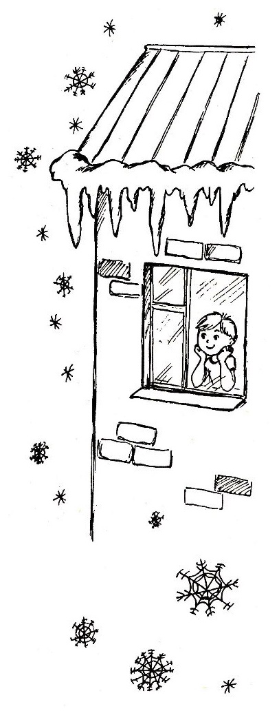 Раскраска Мальчик зимой смотрит в окно — Все для детского сада
