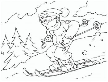 Лыжник - раскраска зима