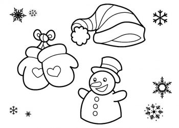 Снеговик, варежки и шапка - раскраска зима