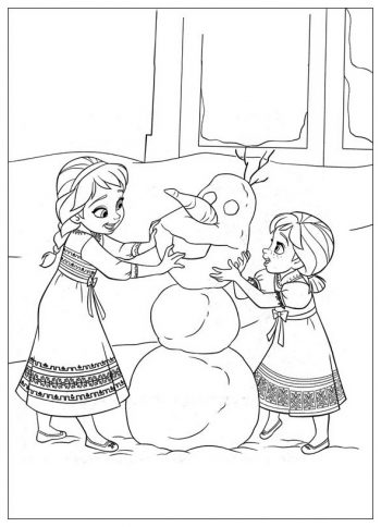 Принцессы играют со снеговиком - раскраска зима