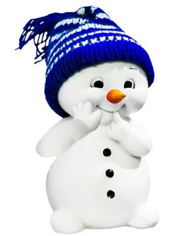 Снеговик в синей вязанной шапке