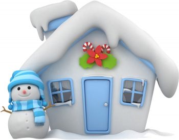 Снеговик возле домика для оформления в детский сад