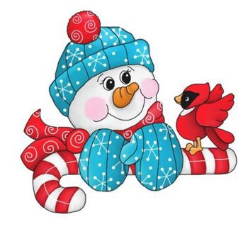 Нарисованный снеговик с птичкой