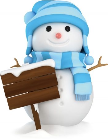Снеговик с деревянной табличкой