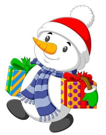 Снеговик с подарочными коробками для детей