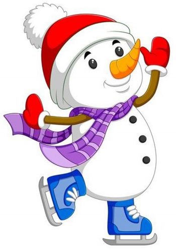 Снеговик катается на коньках - картинка для детей