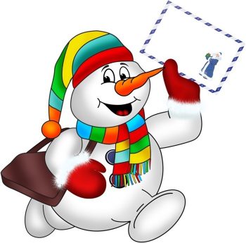 Снеговик почтальон - картинка для детей