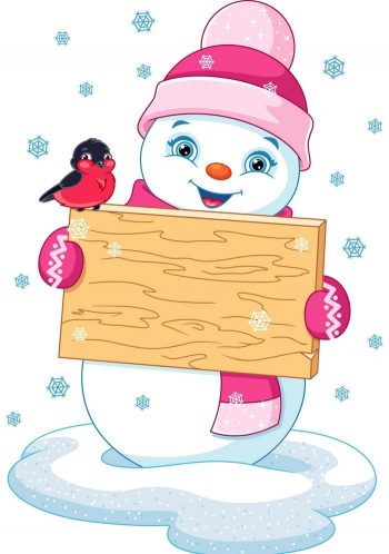 Снеговик с деревянной табличкой для оформления