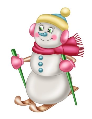 Снеговик на лыжах - картинка для детей