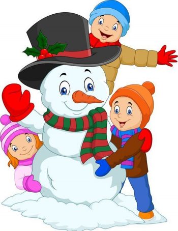 Дети лепят снеговика - картинка для оформления