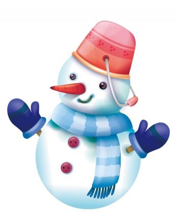 Нарисованный снеговик с красным ведром на голове