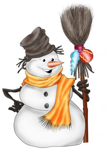 Нарисованный снеговик с ведром
