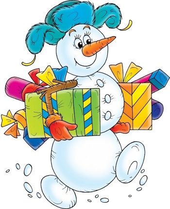 Снеговик с подарками в коробках для детей
