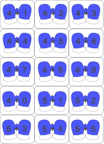 Карточки с рукавичками 3 на урок математики