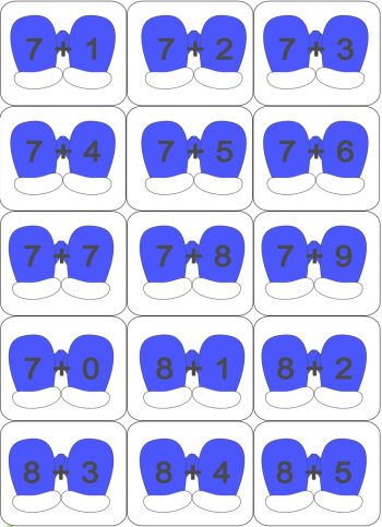 Карточки с рукавичками 5 на урок математики