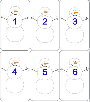 Карточки со снеговиком от 1 до 6