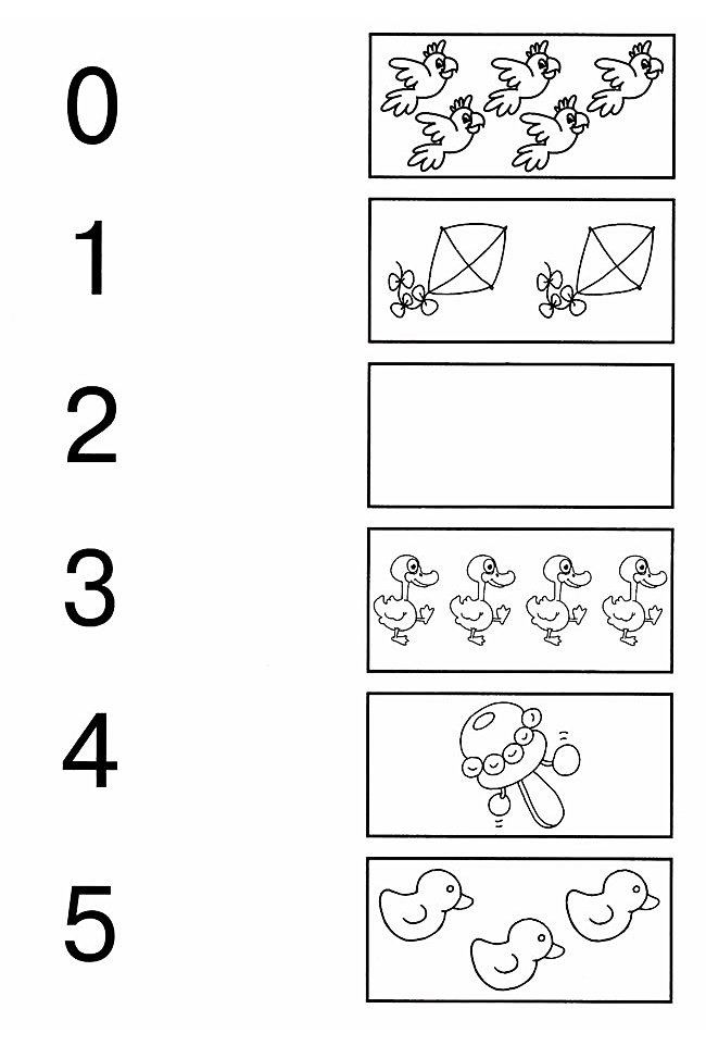 Карточка с птичками, воздушными змеями, уточками и игрушками для дидактической игры "Соедини число с количеством предметов до 5"