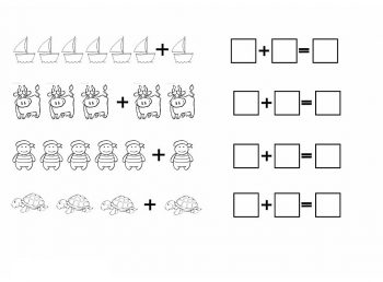 Примеры на сложение по рисунку в ДОУ с корабликами, черепахами, коровами и моряками