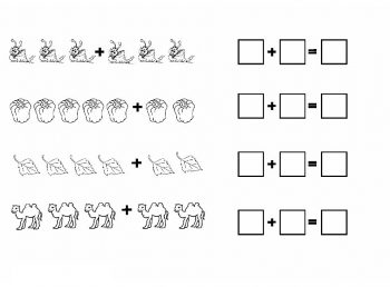 Примеры на сложение по рисунку для самостоятельной работы в школу с улитками, верблюдами, листочками и перцем