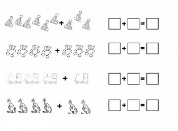 Примеры на сложение по рисунку для 1 класса посчитай сам кенгуру, паровозики, шапки и мышек