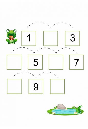 Карточка с лягушкой для дидактической игры "Назови соседей чисел до 10"