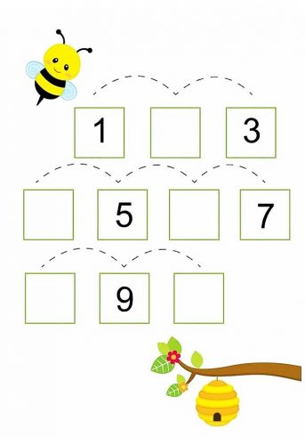 Карточка с пчелкой для дидактической игры "Назови соседей чисел до 10"