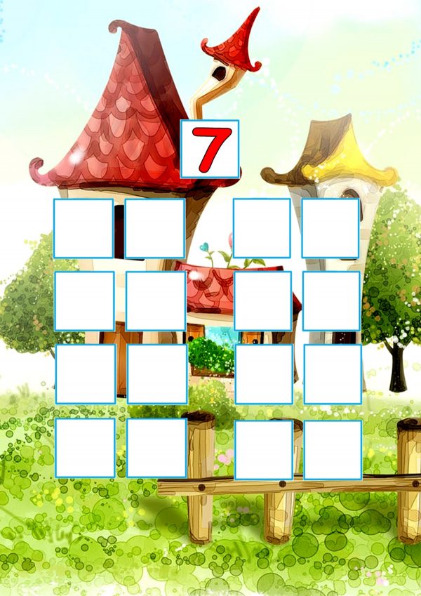 Карточка с цифрой семь для дидактической игры "Состав числа"