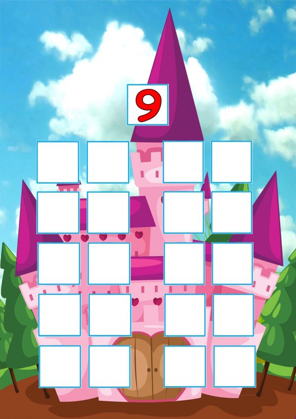 Карточка с цифрой девять для дидактической игры "Состав числа"