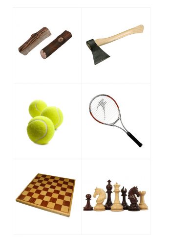 Топор, ракетка и шахматы - карточки для игры "Подбери пару"