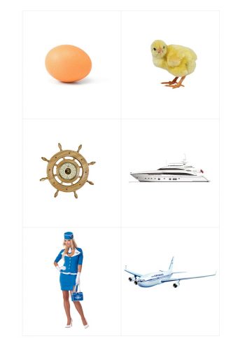 Цыпленок, яхта и самолет - карточки для игры "Подбери пару"
