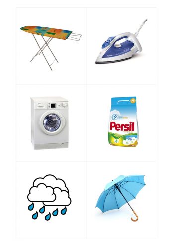 Гладильная доска, стиральная машина и зонтик - карточки для игры "Подбери пару"