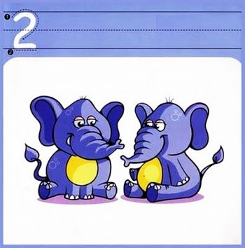 Два слона - карточка с прописью для изучения цифры 2